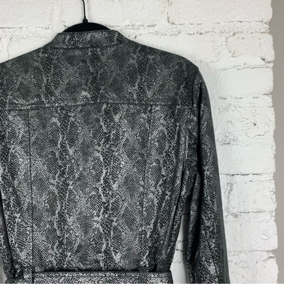 White House Black Market Snake Animal Metallic Silver Foil Shirt Dress 14 - Picture 12 of 15